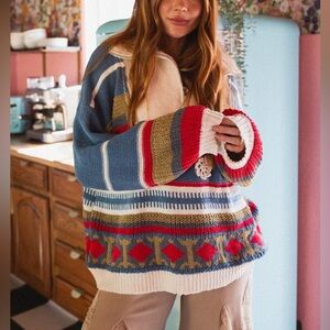 POL womans Opal boho Cozy Vneck pullover Sweater oversized size medium cottage